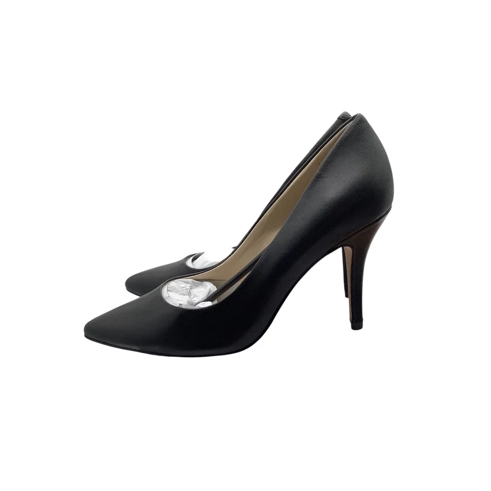 Nine West Flax Black Leather Pointed Toe Mid‎ Heel Pumps Womens 8M NWFLAX
